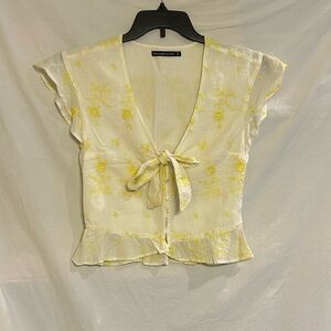 Abercrombie & Fitch Cream Blouse with Yellow Floral Embroidery